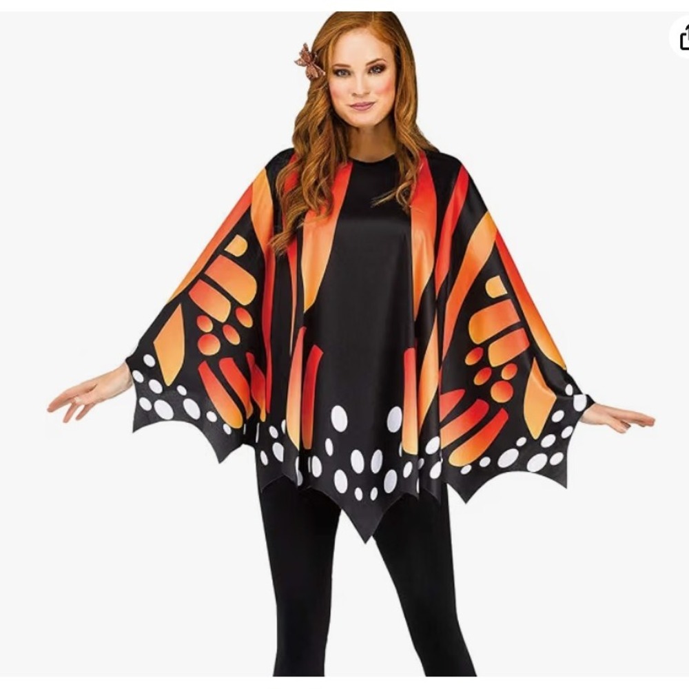Butterfly Wing Poncho Women OS Orange Excellent Monarch Print Costume Cape